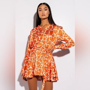 AKIRA Vibrant Orange Long Sleeve Dress